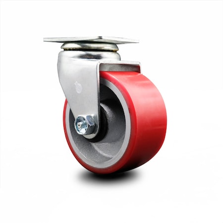 4 Inch Red Poly On Cast Iron Wheel Swivel Caster With Roller Bearing SCC